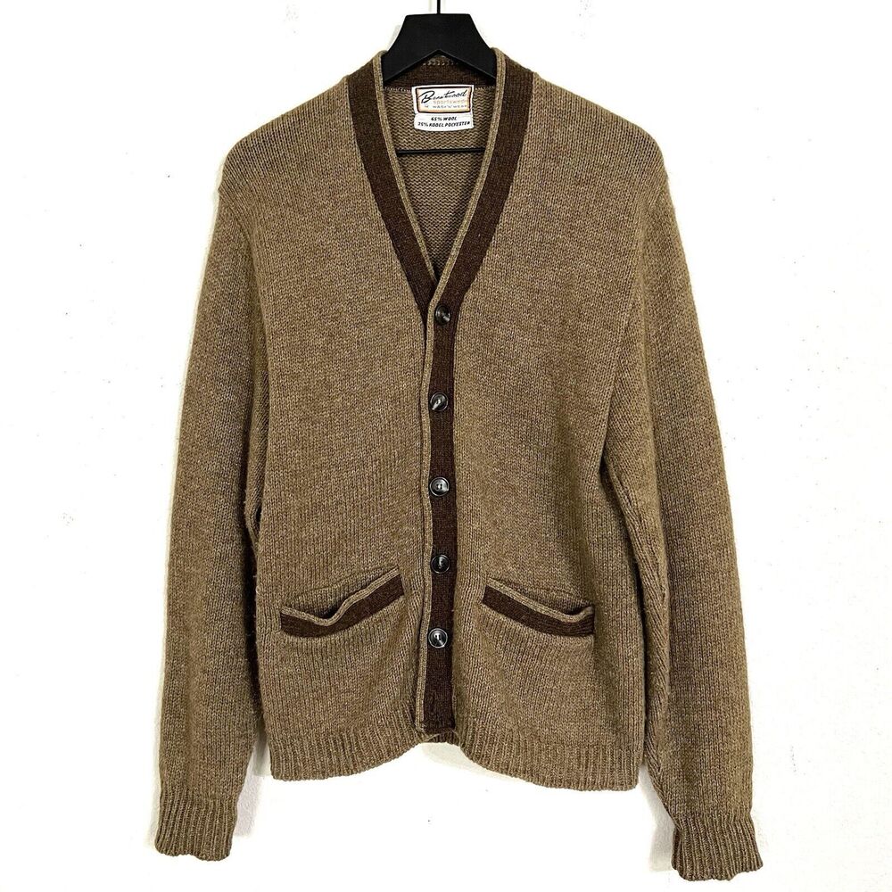 Vintage Brentwood Sportswear Wool Cardigan Size M Mens Brown